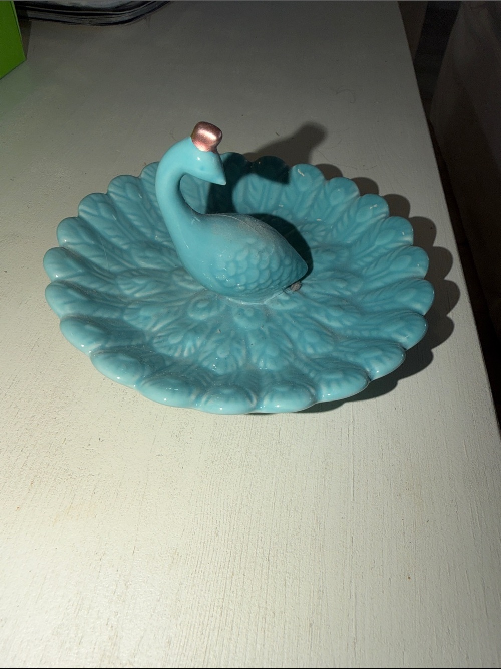Turquoise Swan Trinket Dish with Rose Gold Accent